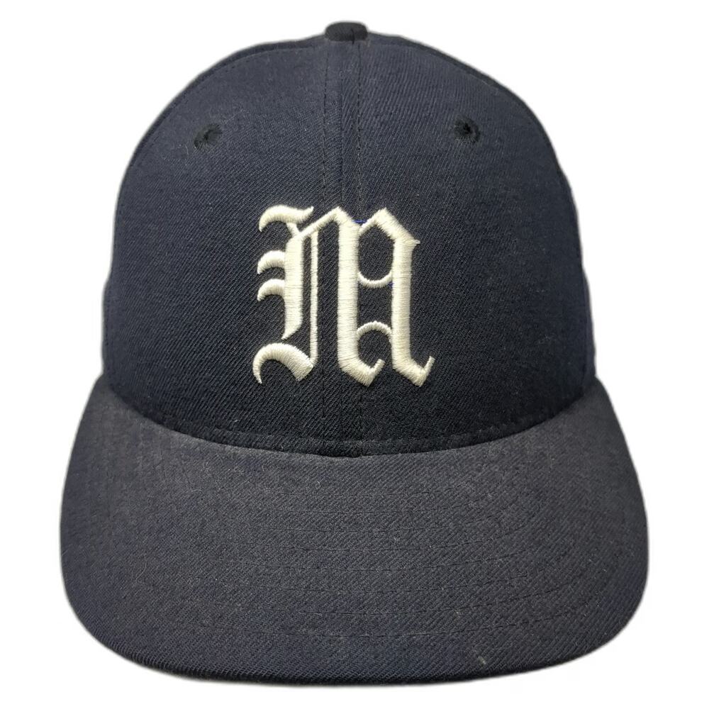 New Era Baseball Cap Blue 7 1/8 Fitted Wool Old English M 59FIFTY Hat Grey Brim